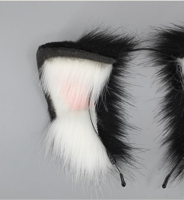 Plush Beast Ears Hairband Wolf Tail Open Finger Gloves Set