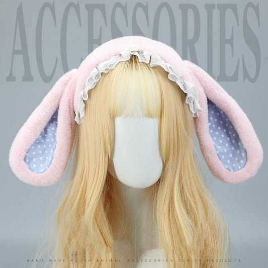 Cute Polka Dot Lace Furry Rabbit Ears Head Accessories 20610:285060