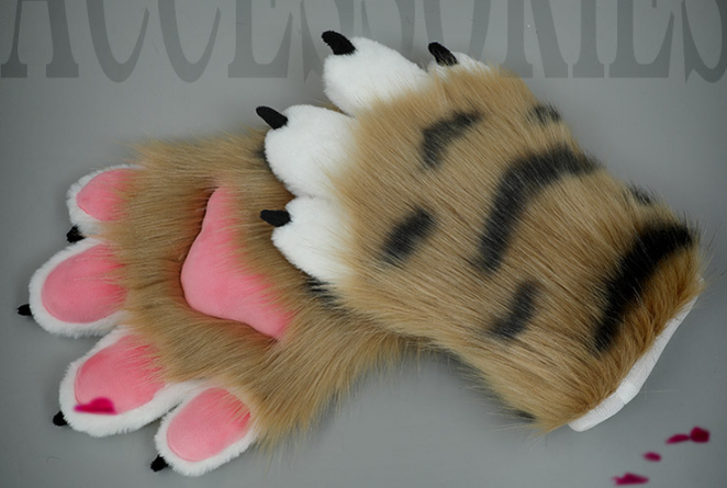 Handcrafted Plush Tiger Paw Gloves for Cosplay and Animal Accessory