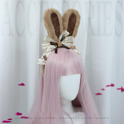 Handmade Chocolate Furry Rabbit Ears Hairband Accessories 20590:284820