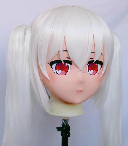 Female White Short Wig Anime Face Kigurumi Mask 19154:271892