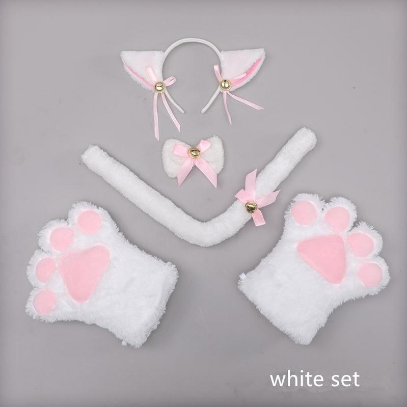 Lovely Plush Cat Ear Hairband Paw Gloves and Tail Cosplay Set