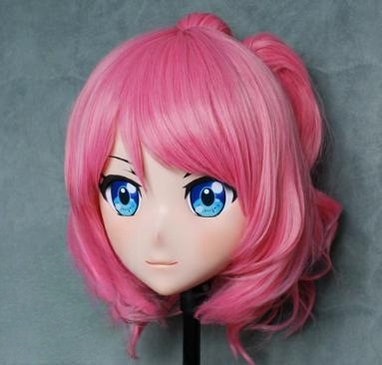 Female Pink Short Wig Anime Face Kigurumi Mask 19092:271266