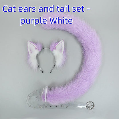 Handmade Simulation Cat Ears Plush Cat Tail Set