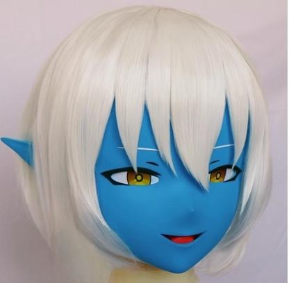 Male White Short Wig Anime Face Kigurumi Mask 19128:276820 19128:276820