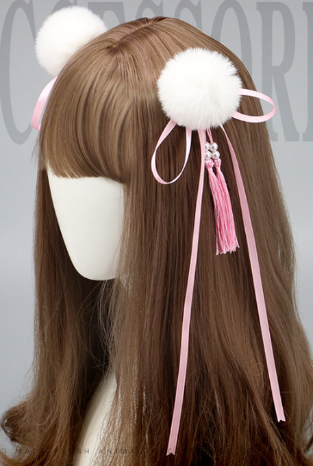 Hanfu and Lolita-inspired Hair Clips Fur Ball Hairpins