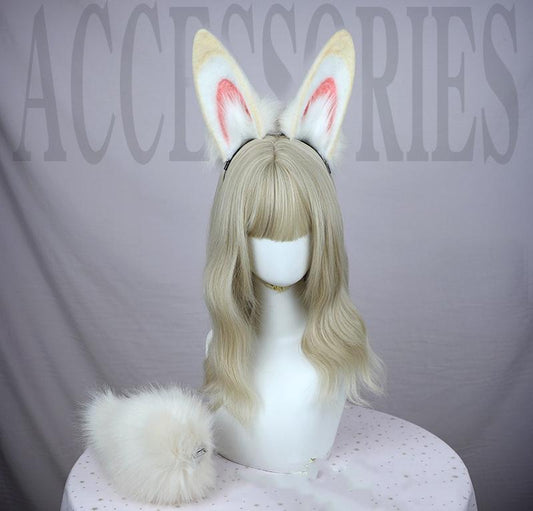 Cute Kigurumi Accessories Realistic Rabbit Ears Hairband and Tail 20598:284922