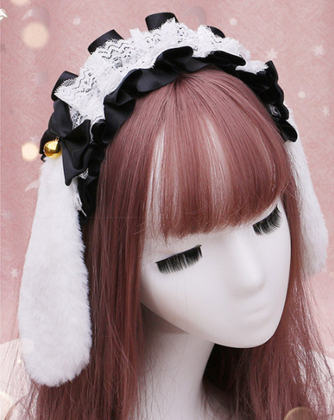 Handcrafted Lolita Lace Animal Ears Headband Plush Bunny Headwear