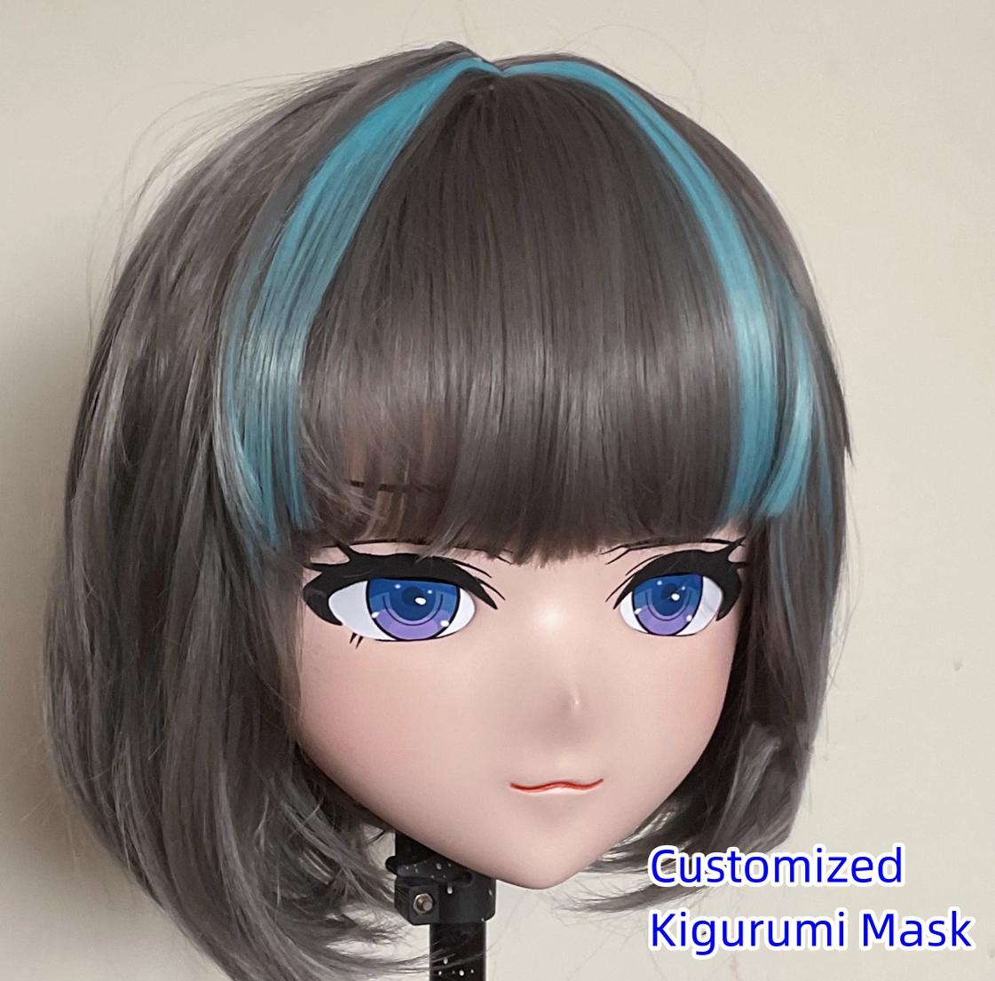 Short Dark Grey Hair Cosplay Animegao Kigurumi Mask 19114:277604