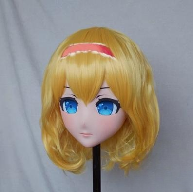 Female Gold Short Wig Customizable Anime Face Alice Kigurumi Mask 19094:271358