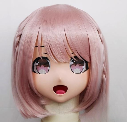 Female Light Pink Short Wig Anime Face Kigurumi Mask (3) 19152:271704