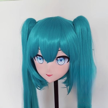 Female Blue Long Wig Anime Face Kigurumi Mask 19090:271132