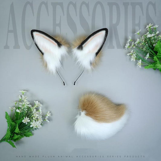 Rabbit Furry Ears Hair Hoop Tail Set