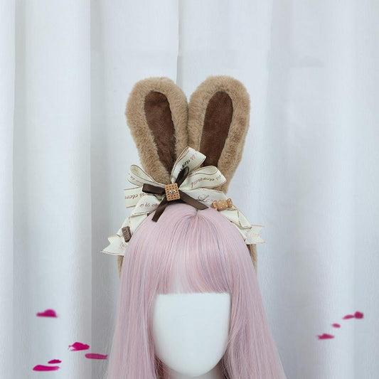 Handmade Chocolate Furry Rabbit Ears Hairband Accessories