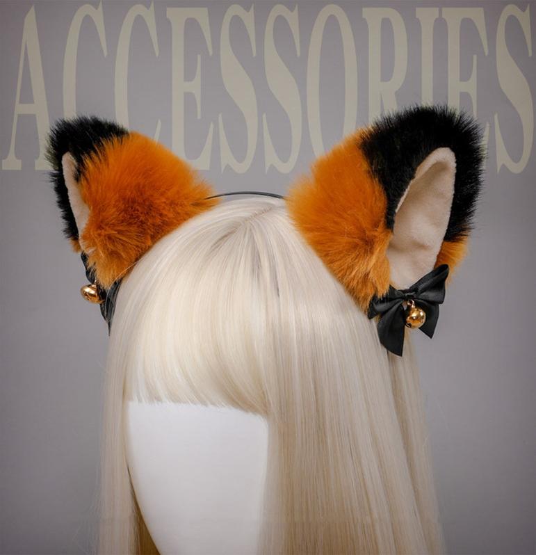 Soft Plush Cat Ear Bell Bow Cosplay Headdress