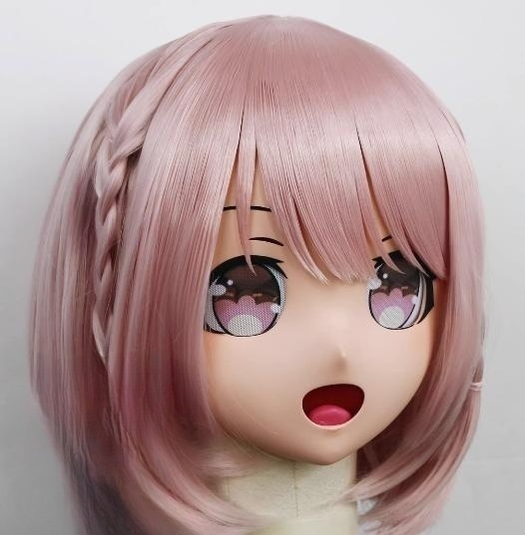 Female Light Pink Short Wig Anime Face Kigurumi Mask 19152:271708