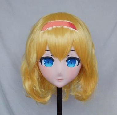 Female Gold Short Wig Customizable Anime Face Alice Kigurumi Mask (3) 19094:271360