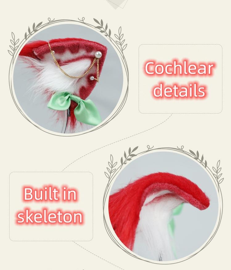 Handmade Strawberry Pearl Chain Animal Ears Hairband Beast Tail Set