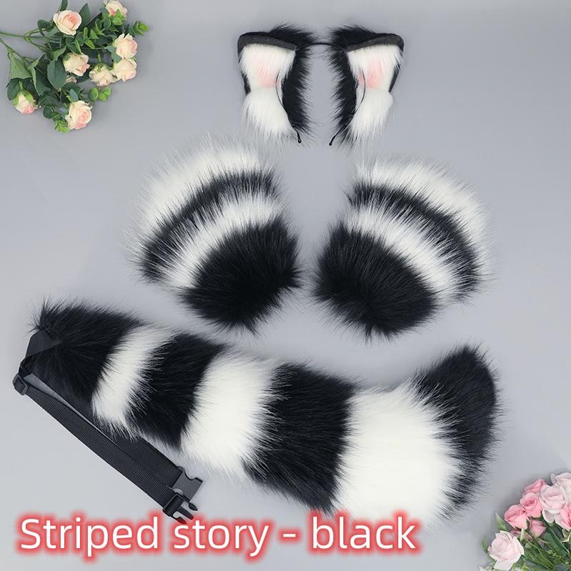 Plush Beast Ears Hairband Wolf Tail Open Finger Gloves Set