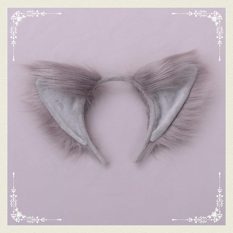 Cute Furry Fox Ear Headband - Japanese Kawaii Cosplay Accessory (Gray) 20644:285554