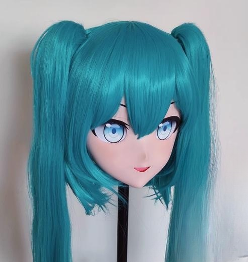 Female Blue Long Wig Anime Face Kigurumi Mask 19090:271130