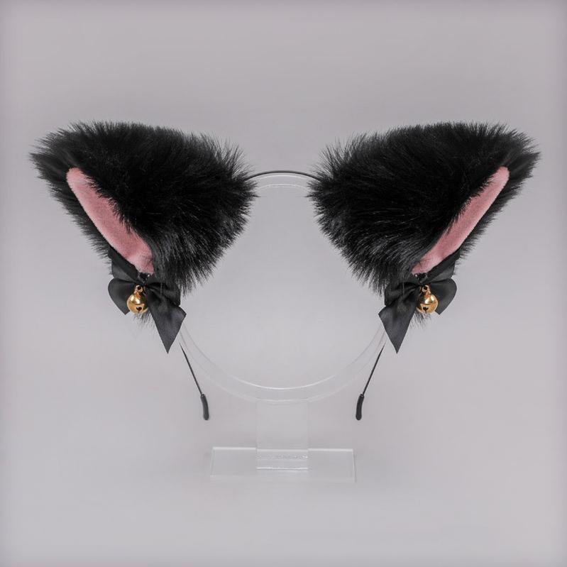 Soft Plush Cat Ear Bell Bow Cosplay Headdress