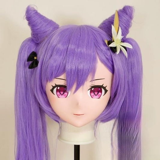 Female Purple Long Wig Keqin Head Mask