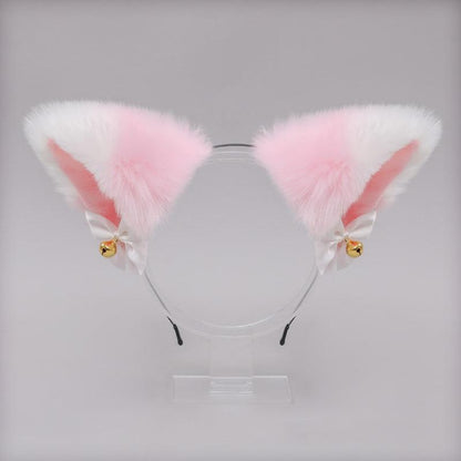 Soft Plush Cat Ear Bell Bow Cosplay Headdress