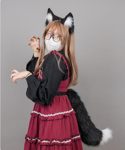 Cute Beast Ear Hairband and Wolf Tail Set