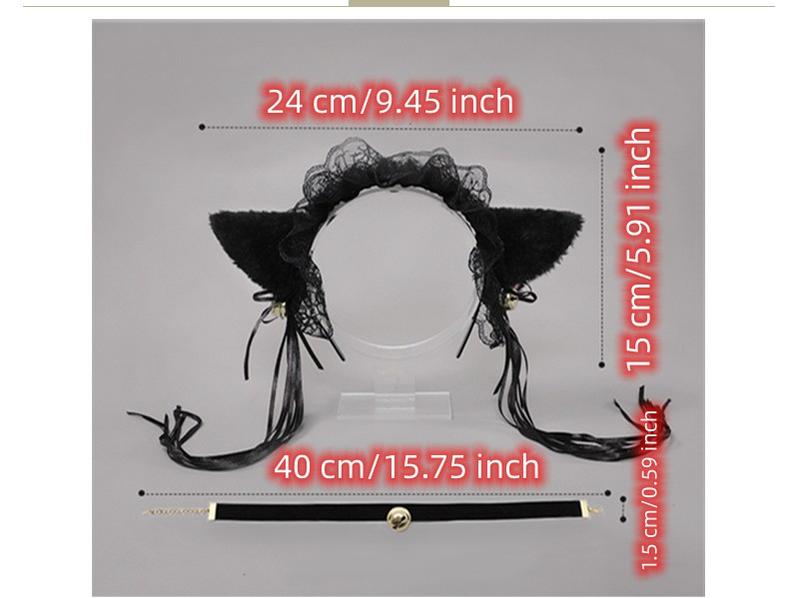 Handmade Cat's Ears Hair Hoop Bell Collar Set Cosplay Props