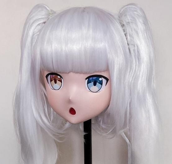 Female White Long Cute Wig Anime Face Kigurumi Mask 19156:271916