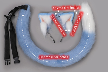 Handcrafted Japanese Cosplay Beast Ears Rem Cat Ear Headband and Tail