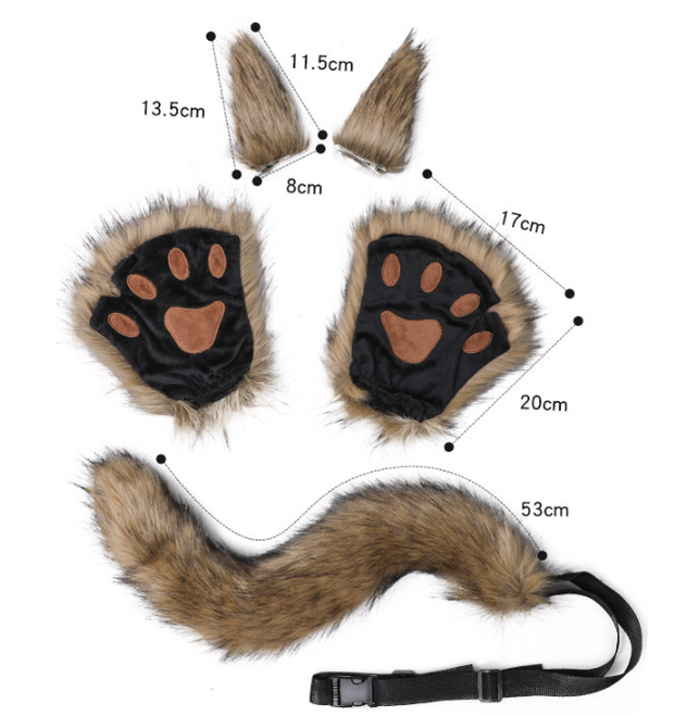 Halloween Animal Ears Hairclips Tail and Paw Gloves Set