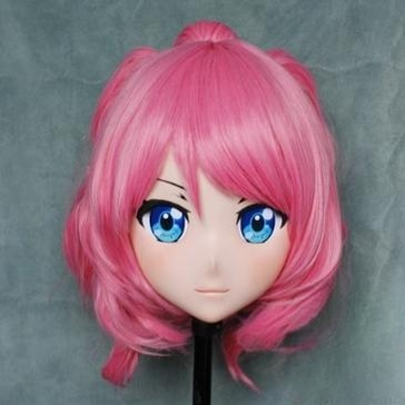 Female Pink Short Wig Anime Face Kigurumi Mask (3) 19092:271264