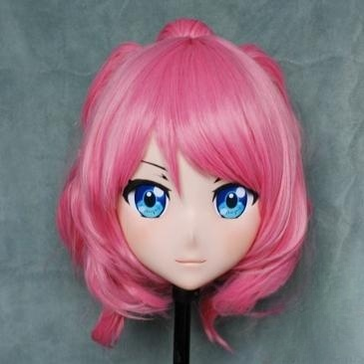 Female Pink Short Wig Anime Face Kigurumi Mask