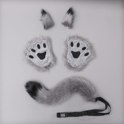 Halloween Animal Ears Hairclips Tail and Paw Gloves Set