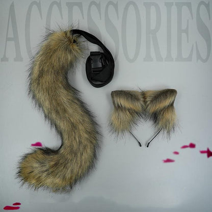 Realistic Plush Furry Hairband Animal Ears Tail Set