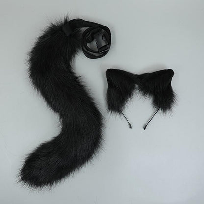 Realistic Plush Furry Hairband Animal Ears Tail Set