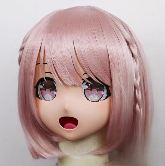 Female Light Pink Short Wig Anime Face Kigurumi Mask 19152:271706