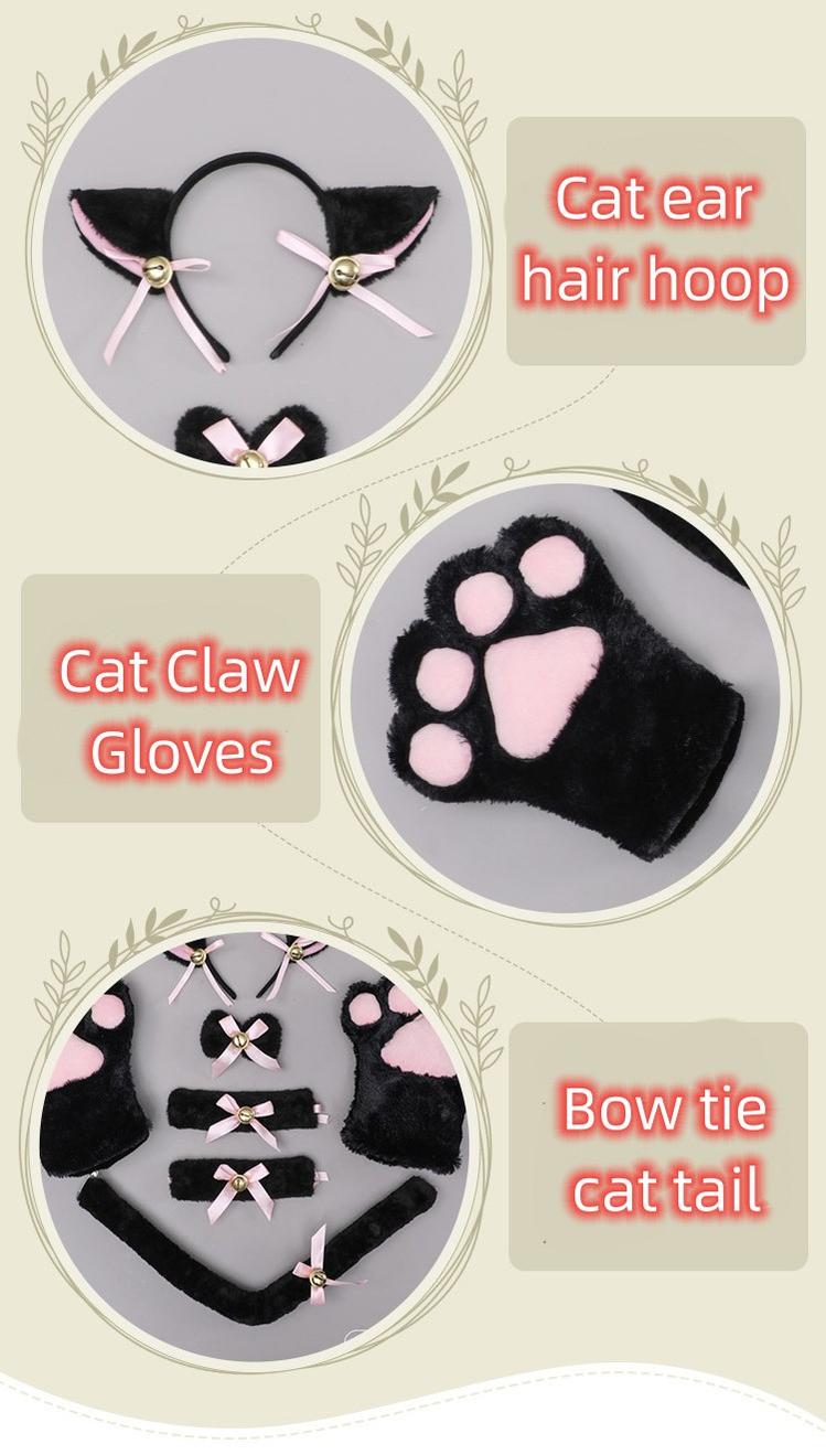 Cat Cosplay Set Cat Ear Headband Paw Gloves 7 Pieces Set