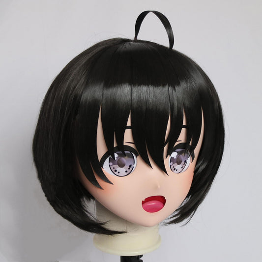 Black Short Wig Mepru Cosplay Anime Face Kigurumi Mask