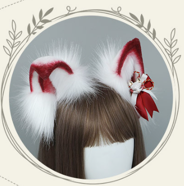 Plush Burgundy Fox Ears Hairband Kawaii Kigurumi Accessory