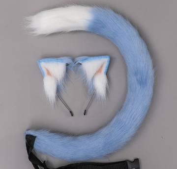 Handcrafted Japanese Cosplay Beast Ears Rem Cat Ear Headband and Tail