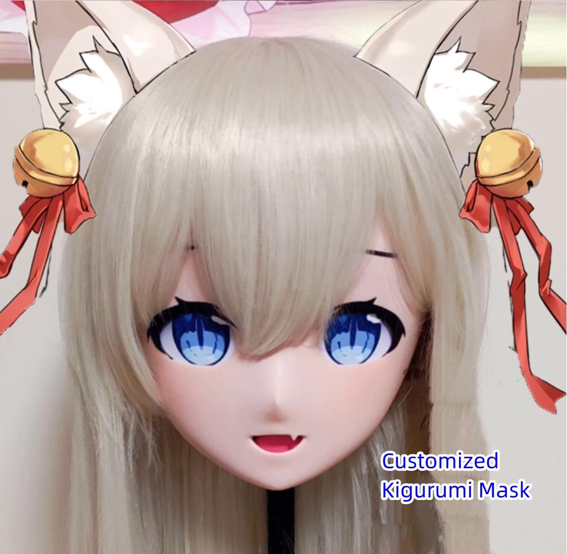 Female Platinum-blond M-shape Bang Long Wig 3D Printing Resin Full Head Kigurumi Mask (3) 19112:277342