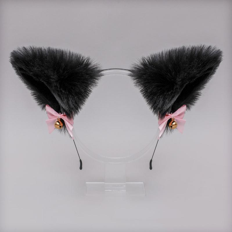 Soft Plush Cat Ear Bell Bow Cosplay Headdress