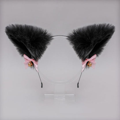 Soft Plush Cat Ear Bell Bow Cosplay Headdress