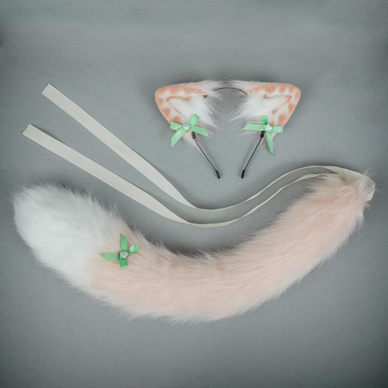 Handmade Strawberry Pearl Chain Animal Ears Hairband Beast Tail Set