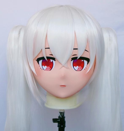 Female White Short Wig Anime Face Kigurumi Mask (3) 19154:271890