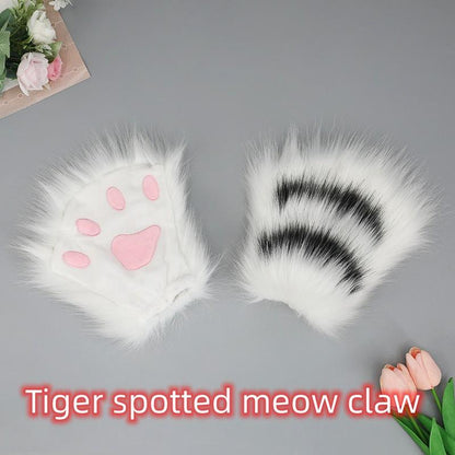 Artificial Fingertip Kawaii Plush Cat Paw Cosplay Gloves