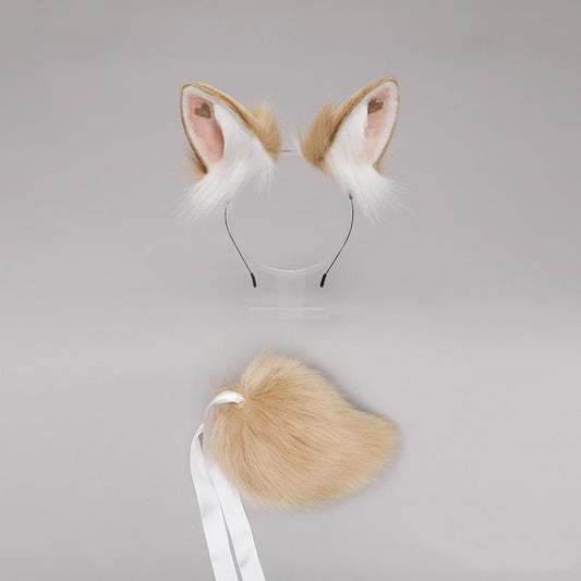 Heart Rabbit Furry Ears Hairband and Tail Set